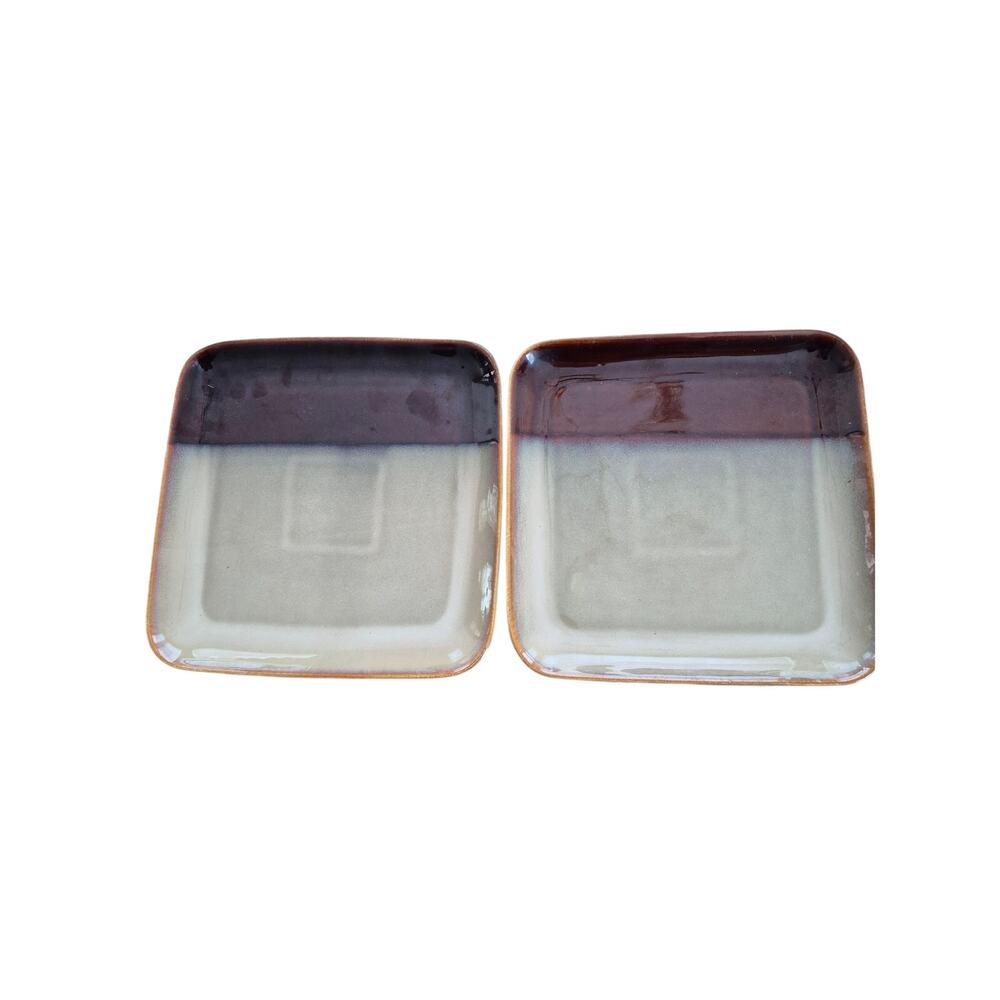 Sango Eclipse Brown Square Dinner Plates Set of 2 10.25” Style‎ 4976 Two-Tone